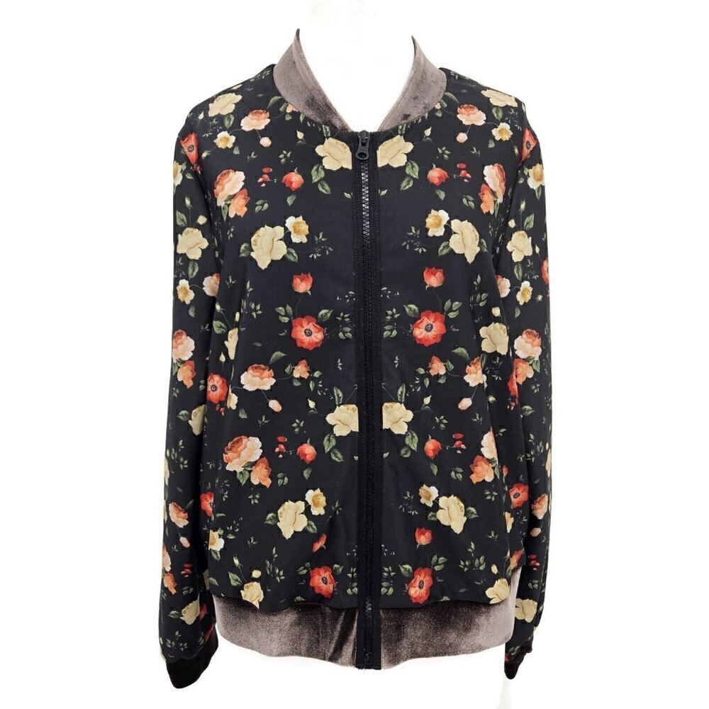 Ultracor Stealth Botanica Floral Bomber Jacket Womens L Velvet Stripe Pockets